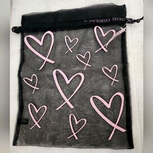 Victoria's Secret Black Mesh Bag with Pink Hearts